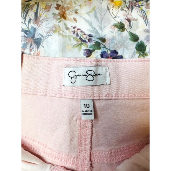 New Jessica Simpson Side Slit Denim Shorts Pink Dogwood 5-Pocket Style Womens 10 - Picture 3 of 5